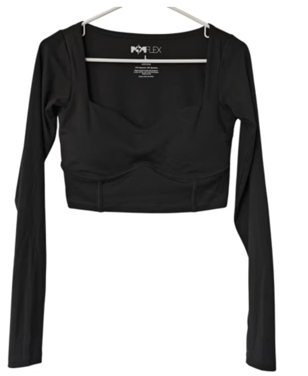 Popflex Active Sweetheart Long Sleeve Crop Top - Forestwood - Size L